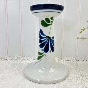 Dansk Sage Song Collection Porcelain Candle Holder 6.75" White Blue Floral
